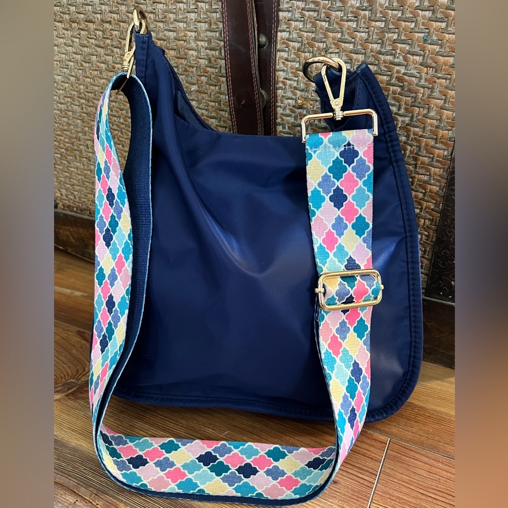 ahdorned messenger  Nylon Crossbody bag Blue Kedzie guitar strap included